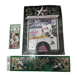 Dallas Stars 2001/2002 Ticket/Bumper Sticker Autographed Jere Lehtinen Program.